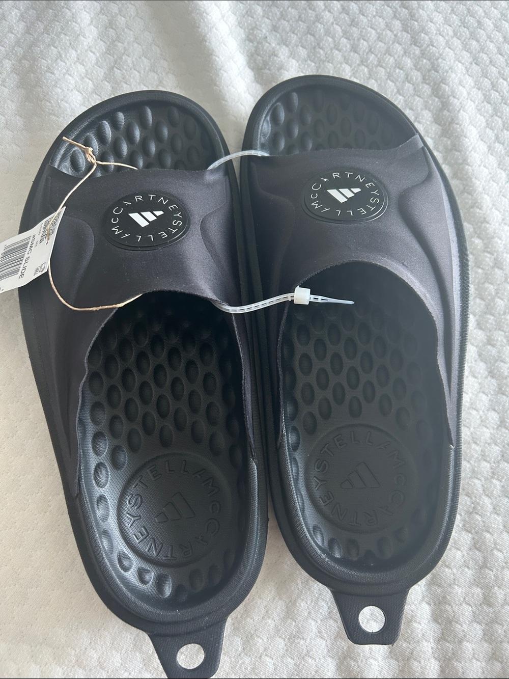Stella McCartney Black Logo Slide Sandals with Textured Footbed